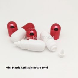 New 10ml White Plastic Lotion Bottle Empty Cute Cosmetic Container Sample Cream Red Lid Refillable Travel Bottles