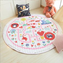 Fox Car Round Kids Rug Toys Infant Carpet Baby Play Mat Cotton Developing Mat Rug Puzzle Children's Carpet Play Mats Storage Bag LJ201114