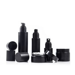 1oz 30ml 60ml 100 ml cosmetic matte black 30g 50g glass cream jars cosmetic cream lotion pump glass spray bottles luxury with lid