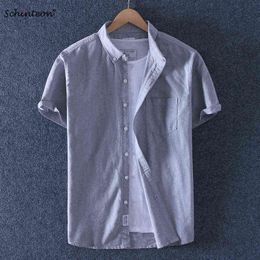 Brand New Schinteon Men Summer Oxford Short sleeved Casual Slim Shirt 100% Cotton Shirts Turn-down Collar Brand New Arrival G0105