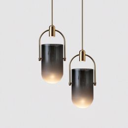 Nordic Creative Smoke Glass Chandelier Art Bucket Designer Dining Room Bedside Led Hanging Light Fixtures Free Shipping