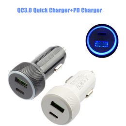Quick Charge QC 3.0 USB PD Car Charger 18W 36W Fast Charging Type-c High-Speed USB-C QC3.0 LED Light Up Auto Power Mini Adapter for Samsung iPhone 12 13 14 Pro Max