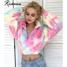 Rockmore Tie Dye Hoodies Women Sweatshirts Plus Size Zipper Turtleneck Pullovers Sweatshirt Korean Cropped Hoodie Femme Autumn 201216