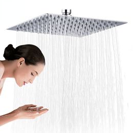 Chrome 16 inch Square Rainfall Shower Head Ultrathin Stainless Steel Showerhead Chrome Finish Top Rain Head Shower Faucet Head