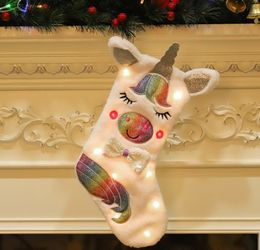 The latest 43CM size, Christmas socks, LED sequins starlight unicorn style, Christmas decorations, Christmas tree pendants free shipping
