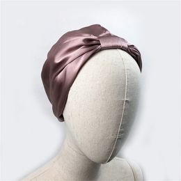 Women Hat Soft Pure Charmeus Night Sleep Bonnet Silk Comfortable Head Cover Wide Elastic Band Hair Loss Cap Y201024