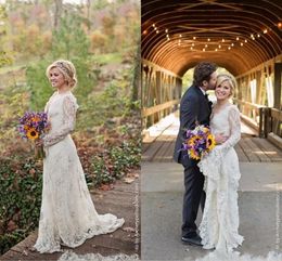 2021 Boho Wedding Dresses Scalloped V Neckline Long Sleeves Sweep Train Custom Made Plus Size Country Wedding Bridal Gown Vestido de novia