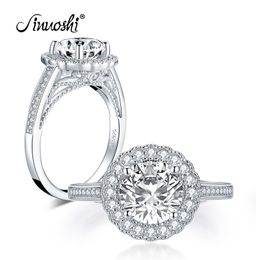 AINUOSHI Fashion 925 Sterling Silver 2.0 CT Round Cut Halo Ring Engagement Simulated Diamond Women Wedding Silver Rings Jewelry Y200107