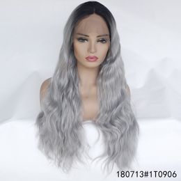 Wave Synthetic Lace Frontal Wig Simulation Human Hair LaceFront Wigs 14~26 inches Ombre Colour 180713#1T0906