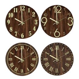 Wall Clock Luminous Acrylic Wooden Silent Nordic Fashion Night Light Home Living Room Bedroom Wall Decorations H1230