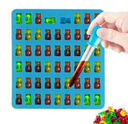 Hot selling 4-color 53 / 50 cavity silicone Baking Moulds rubber bear Chocolate Mould candy manufacturer ice tray jelly Mould with free dropper