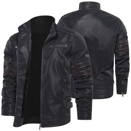 New Men's PU Leather Jacket Plus Velvet Warm Zipper Coat Male Windproof Motorcycle Jacket Coats Man Leather Biker Outwear 201124