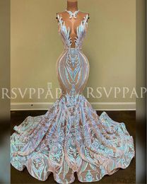 New Arrival Long Prom Dress 2020 Sparkly Glitter Sequin Sexy See Through Top African Girl Mermaid Prom Dresses 2020