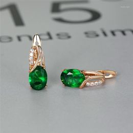 Hoop & Huggie Luxury Crystal Oval Wedding Earrings Trendy Female Green Zircon Stone Dainty Gold Colour Small For Women