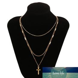 Simple Gold Colour Chain Necklaces for Women Vintage Multi-layer Choker Cross Multi-layer Colares Statement Party Jewellery Gifts