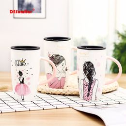 600ml Unique design beauty pattern Ceramic mug With Lid Large Capacity Mugs Drinkware Coffee Tea Cups Novelty Gifts milk cup Y200106