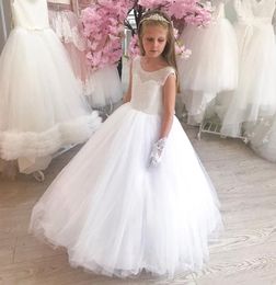 Jewel Neck Flower Girl Dresses for Wedding Sequined Sweep Train Tulle Kids First Communion Dress Baptism Pageant Gowns