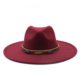 Wide Brim Hats Big Fedora Women Men Winter Autumn Solid Band Belt Luxury Red Black White Wedding Hat1