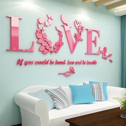Love Acrylic 3d Stereo Wall Stickers Wall TV Background Wall Bedroom Bedside Stickers Wedding Room Layout Decorations 201130