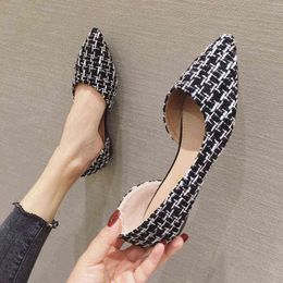 Dress Shoes Doraction mocassins femininos tecido xadrez balé com trança lateral aberta marca sapatilhas para mulheres sapatos de 220315