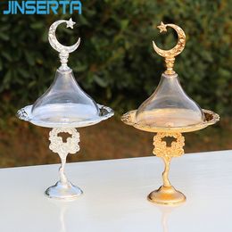 high cake stand Australia - JINSERTA 2PCS Metal Storage Tray Luxury Gold High Stand Mini Fruit Dessert Cake Plate with Cover Home Party Wedding KTV Decor T200506