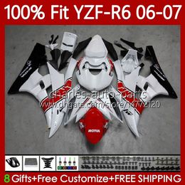 -Iniezione Bianco rosso BLK BLK Body per Yamaha YZF R 6 600 cc YZF-R6 YZF600 2006-2007 Moto Bodywork 98No.23 YZF R6 600CC YZFR6 06 07 YZF-600 2006 2007 Kit carenatura OEM 100% Fit