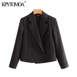 Vintage Stylish Double Breasted Office Wear Blazer Coat Women Fashion Notched Collar Long Sleeve Female Outerwear Chi Tops 201201