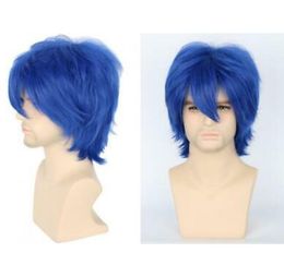 Topcosplay Unisex Anime Cosplay Wig Short Blue Layered Fluffy Halloween