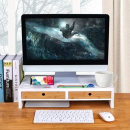 Monitor Stand Computer TV Riser with 2 Drawers & Desktop Organizer Laptop Printer Stand with Keyboard Storage Space for Home