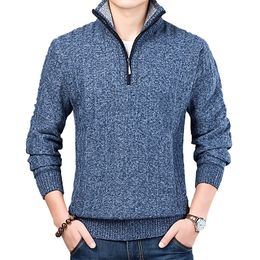 New Winter Men's Sweater Casual Pullover Mens Warm Sweaters Man Slim Stand Collar Knitted Pullovers Male Coats Half Zip Sweater 201124