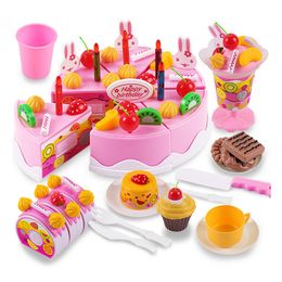 Hot Sale Children Kitchen Toys 75Pcs/Set Plastic Cutting Birthday Cake Pretend Play Food Educational Toy For Kids Set LJ201009