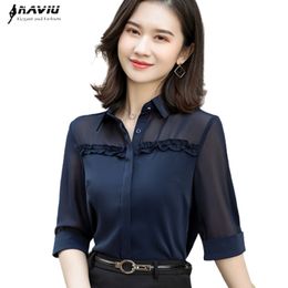 Half Sleeve Shirt Women Chiffon Summer New Fashion Temperament Formal Blouses Office Ladies Plus Size Work Tops 201202