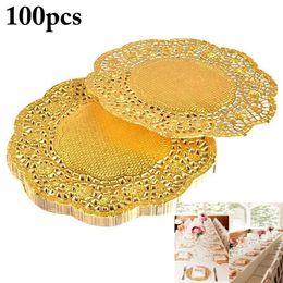 8.5 10.5inch Gold Foil Doilies Round Paper Doilies Paper Mats Cake Pads 100pcs Y200328