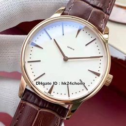 NEW Patrimony Rose Gold Case 81180/000R-9159 Mens Automatic Watch 42mm White Dial High Quality Gents Dress Watches Leather Strap Watches