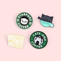 Cute Animals Coffee Enamel Lapel Pins Cat Dog Cartoon Brooches Badges Fashion Pins Gifts Friends