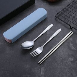 Portable Stainless Steel Cutlery Set with Storage Box Chopstick Fork Spoon Flatware Kit High Quality Travel Tableware Set WLY BH4558