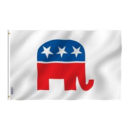 Republican Party Elephant Flag Double Stitched Flag 3x5 FT Banner 90x150cm Election Gift 100D Polyester Printed Hot selling!