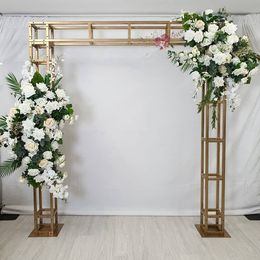 No flowers including Gold Metal Portable Flower Wall Wedding Backdrop Stand For Wedding Birthday Party Event senyu524