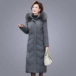 8XL Large Size Women's Clothing Winter Middle-aged Mother's Long Cotton Coat Down Cotton Wadded Jacket For Female100 KG f1849 201125