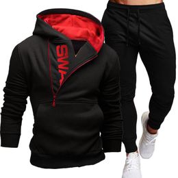 Men's Tracksuit Casual Sport Sets Zipper Hoodies Pants Two Piece Set Hooded Sportswear Fashion Sweatshirt Suit Man Clothing 220211
