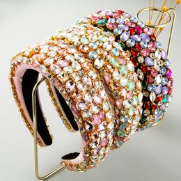 Luxury Baroque Full Diamond Sponge Headband Fashion Hair Accessories Women Trend Colour Rhinestone Dance Hairband Hair Hoop New