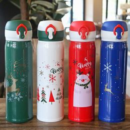 Custom 12oz 17oz Christmas Bottle Elk Snowman Sportable Water Bottle Promotional Insulated Vacuum Flasks Bounce Lid Flask