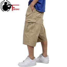 military style summer men baggy cargo cotton knee length pant casual trouser male large loose big size khaki xxl 3xl 4xl 5xl 6xl 201110
