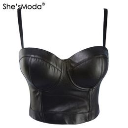 She'sModa PU leather Bralet Women's Bustier Bra Night Club Party Cropped Top Vest Plus Size 201028