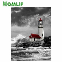 new hot Full Square/Round Drill 5D DIY Diamond Painting "Stormy Sea Lighthouse" 3D Embroidery Cross Stitch Mosaic Decor Gifts 201112