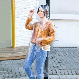 Adult transparent eva long women men fashion raincoat jackets girl fashion clear hooded Impermeable outdoor travel rain coats 201202