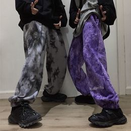 Trousers Elastic Waistband Loose Harem Embroidery Tie Dye Contrast Jogger Pant Women Man Streetwear Korean Harajuku Punk Hip Hop T200609