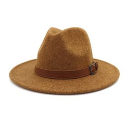 wool felted hats fedora women men solid color wide brim women hats band belt panama jazz caps winter autumn woolwomen men hats