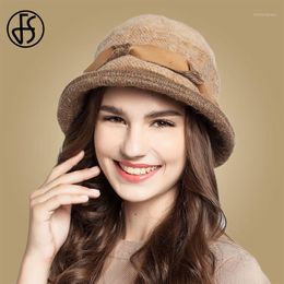 Berets FS Pink Winter Hats For Women Wool French Beige White Elegant Wide Brim Cloche Hat Flower Foldable Beret1