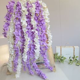 Brand New Crafts 34cm Artificial Wisteria Flower Vine Handmade Hanging Garland Wedding Home Decorative Rattan